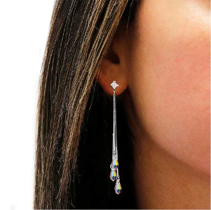 Aurora Borealis Swarovski Crystal Asymmetrical Drop Earrings