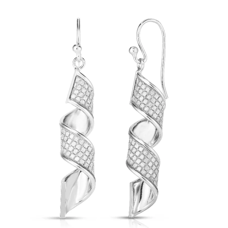 Italian Sterling Silver Pave Spiral Drop Earrings