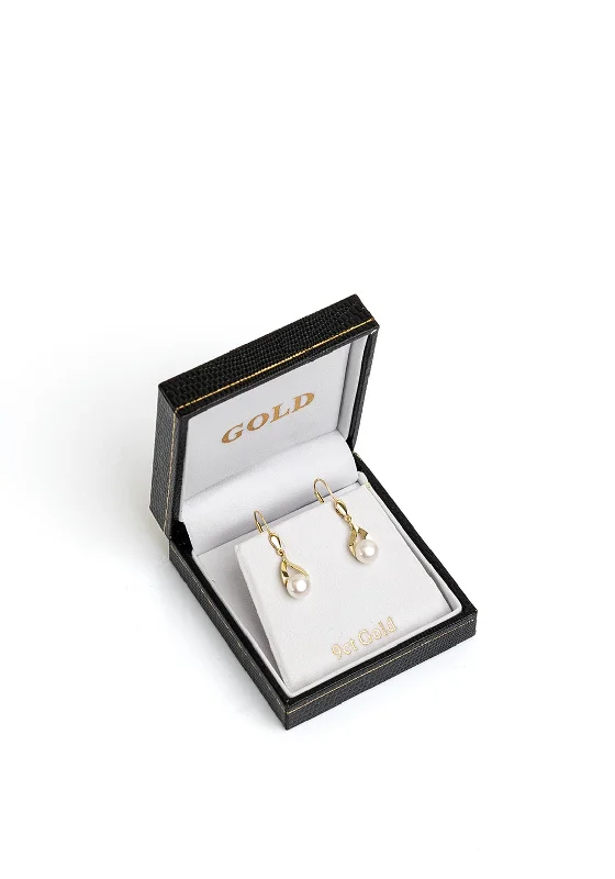 9 Carat Gold Pearl Drop Earrings, Gold