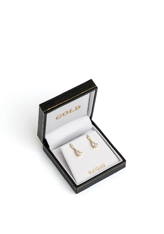 9 Carat Gold CZ Drop Earrings, Gold