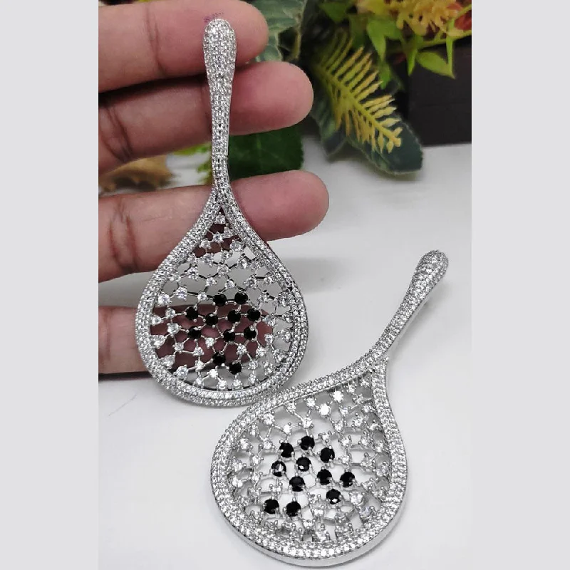 Aamrapali Silver Plated AD Dangler Earrings