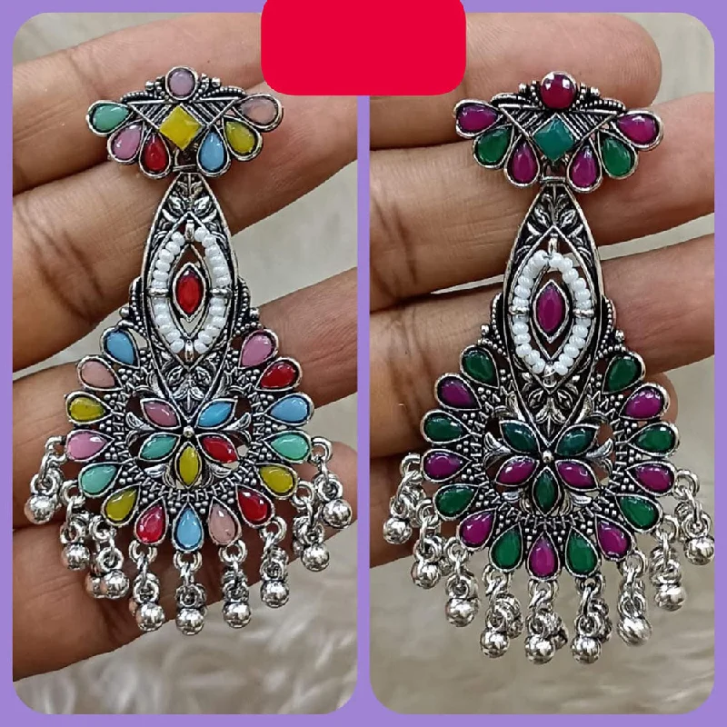 Abhinandan Oxodised Plated Pota Stone And Ghungroo Dangler Earrings (Assorted Color)