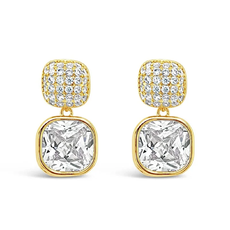 Absolute CZ Square Drop Earrings, Gold