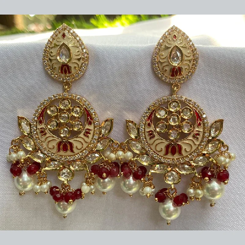 Amoliya Jewels Gold Plated Polki Kundan And Pearls Dangler Earrings