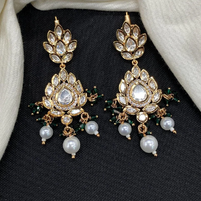 Amoliya Jewels Gold Plated Polki Kundan Stone And Pearls Dangler Earrings