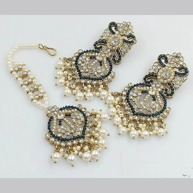 Anjali Jewellery Gold Plated Crystal Stone And Pearls Dangler Earrings With Maangtikka