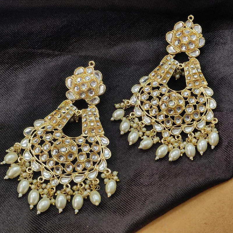 Bhavi Jewels Gold Plated Kundan Stone And Beads Dangler Earrings