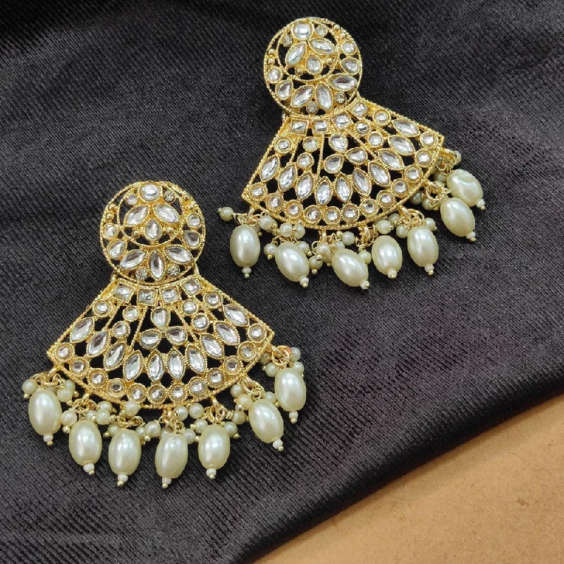 Bhavi Jewels Gold Plated Kundan Stone And Beads Dangler Earrings