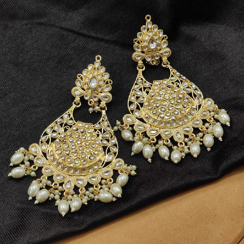 Bhavi Jewels Gold Plated Kundan Stone And Beads Dangler Earrings