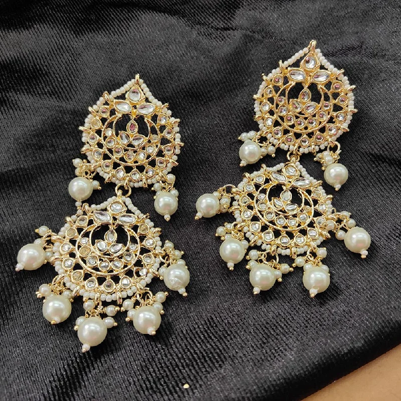 Bhavi Jewels Gold Plated Kundan Stone And Beads Dangler Earrings