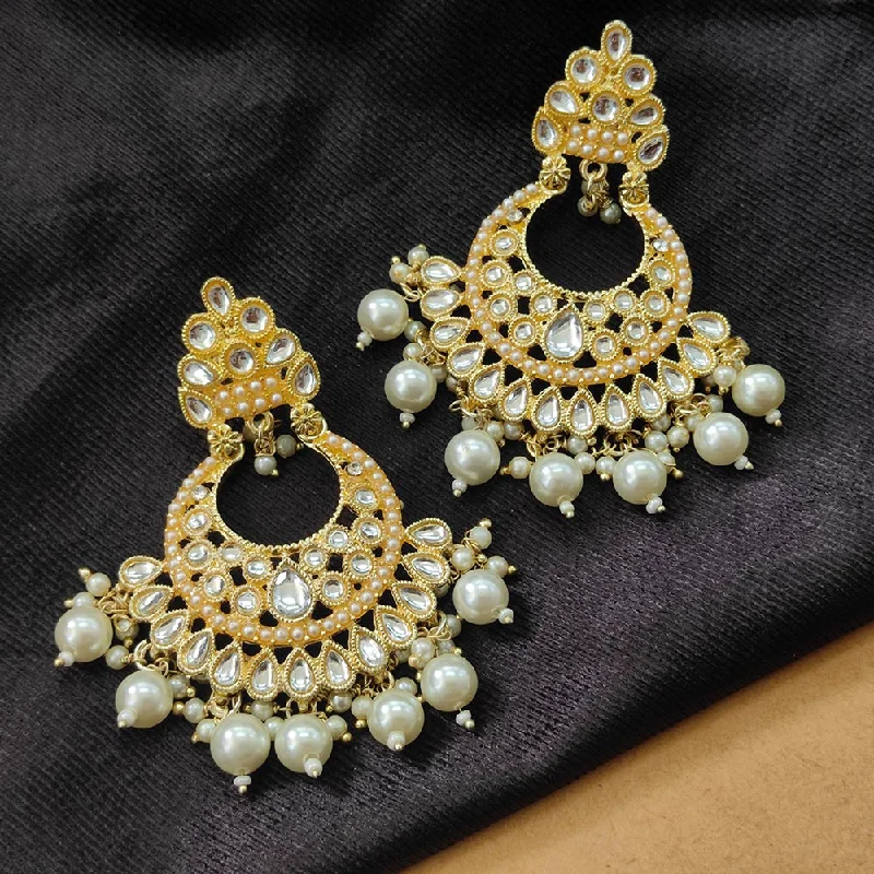 Bhavi Jewels Gold Plated Kundan Stone And Beads Dangler Earrings