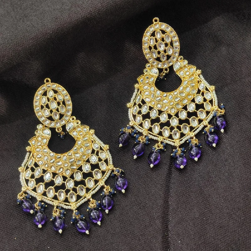 Bhavi Jewels Gold Plated Kundan Stone And Beads Dangler Earrings