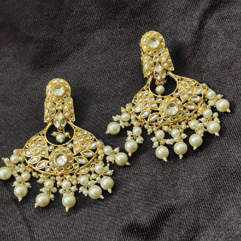 Bhavi Jewels Gold Plated Kundan Stone And Beads Dangler Earrings