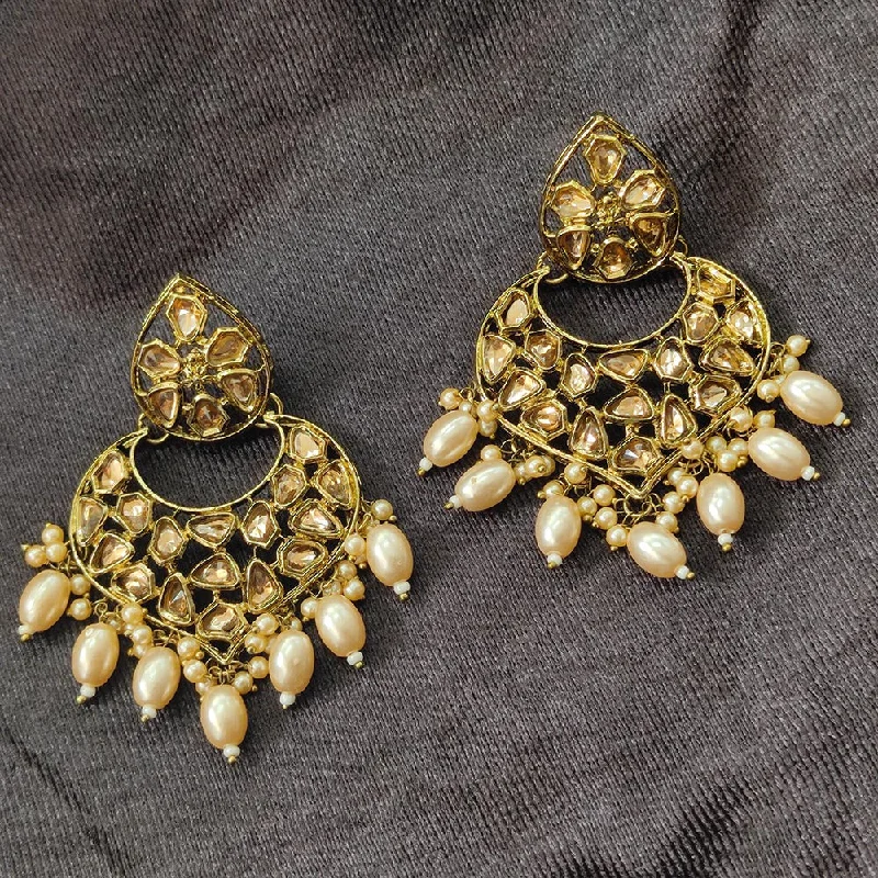 Bhavi Jewels Gold Plated Kundan Stone And Beads Dangler Earrings