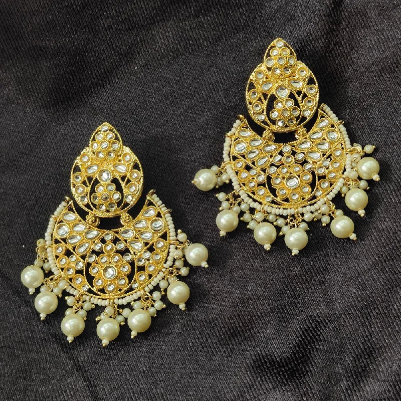 Bhavi Jewels Gold Plated Kundan Stone And Beads Dangler Earrings