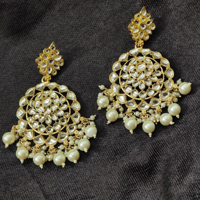 Bhavi Jewels Gold Plated Kundan Stone And Beads Dangler Earrings