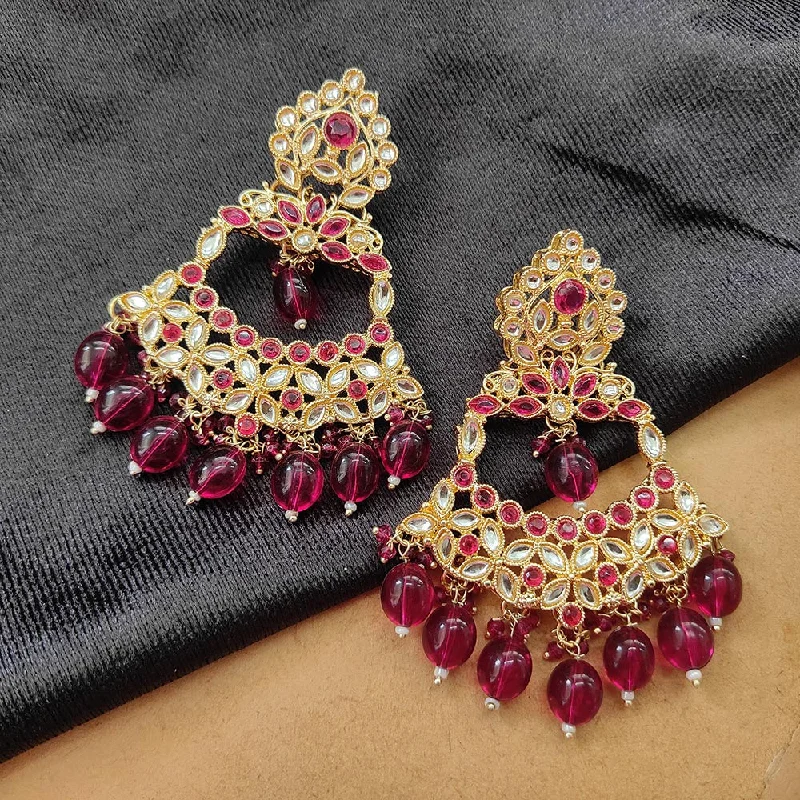 Bhavi Jewels Gold Plated Kundan Stone And Beads Dangler Earrings