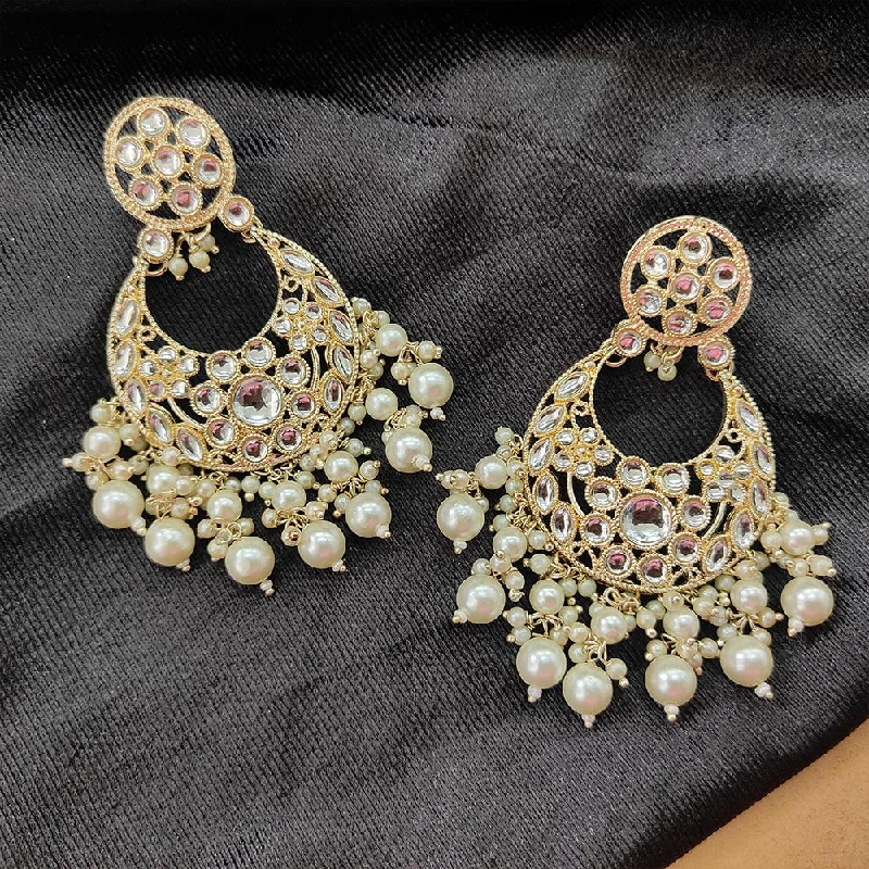 Bhavi Jewels Gold Plated Kundan Stone And Beads Dangler Earrings