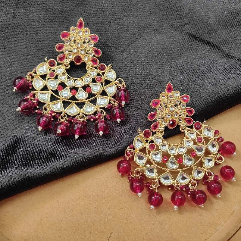 Bhavi Jewels Gold Plated Kundan Stone And Beads Dangler Earrings