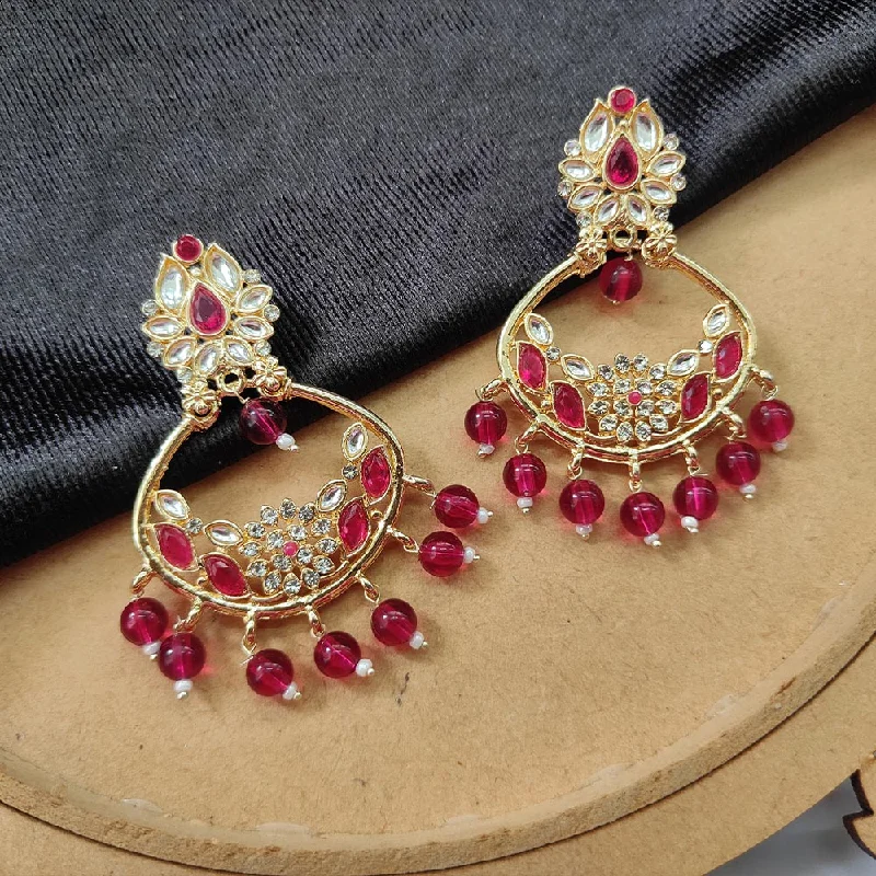 Bhavi Jewels Gold Plated Kundan Stone And Beads Dangler Earrings