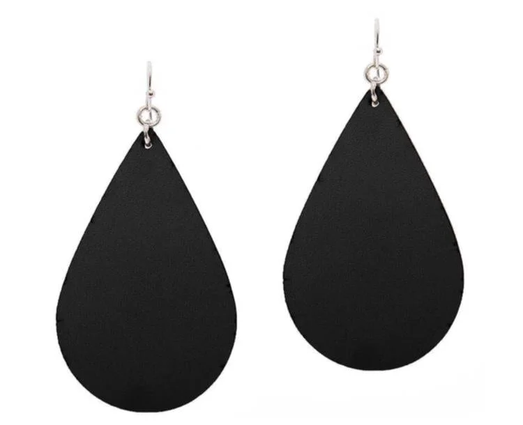 BLACK FAUX LEATHER DROP EARRINGS