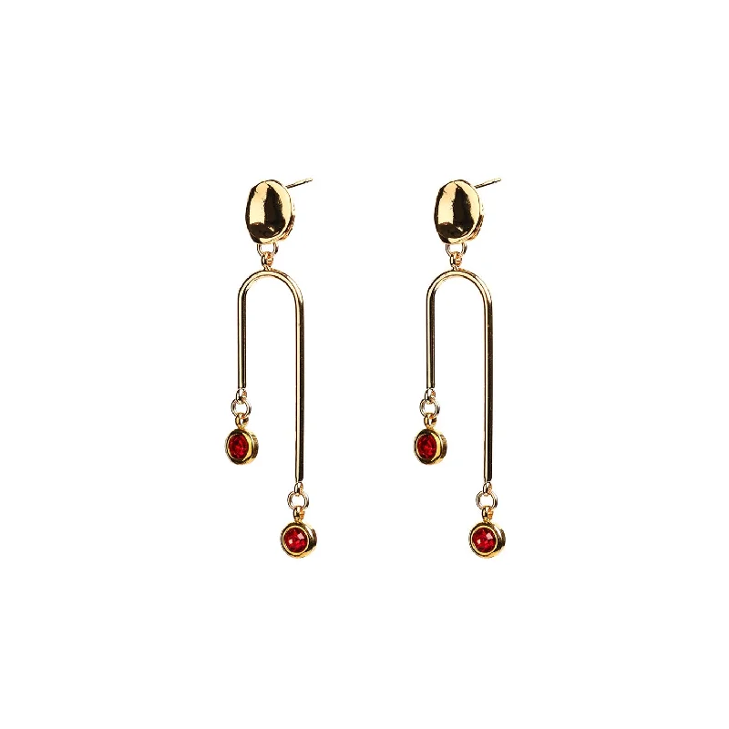 Angela D’Arcy Double Drop Earrings, Gold & Red