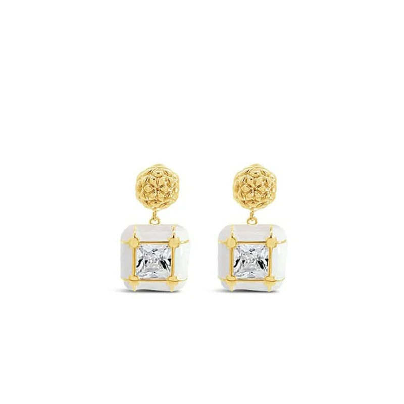 Absolute CZ Cube Drop Earrings, Gold & White