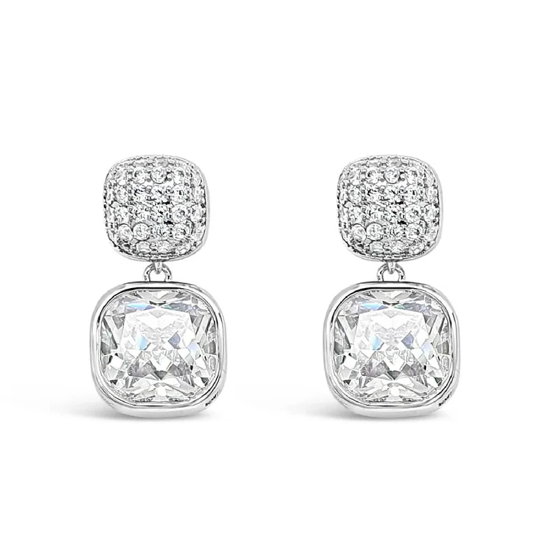 Absolute CZ Square Drop Earrings, Silver