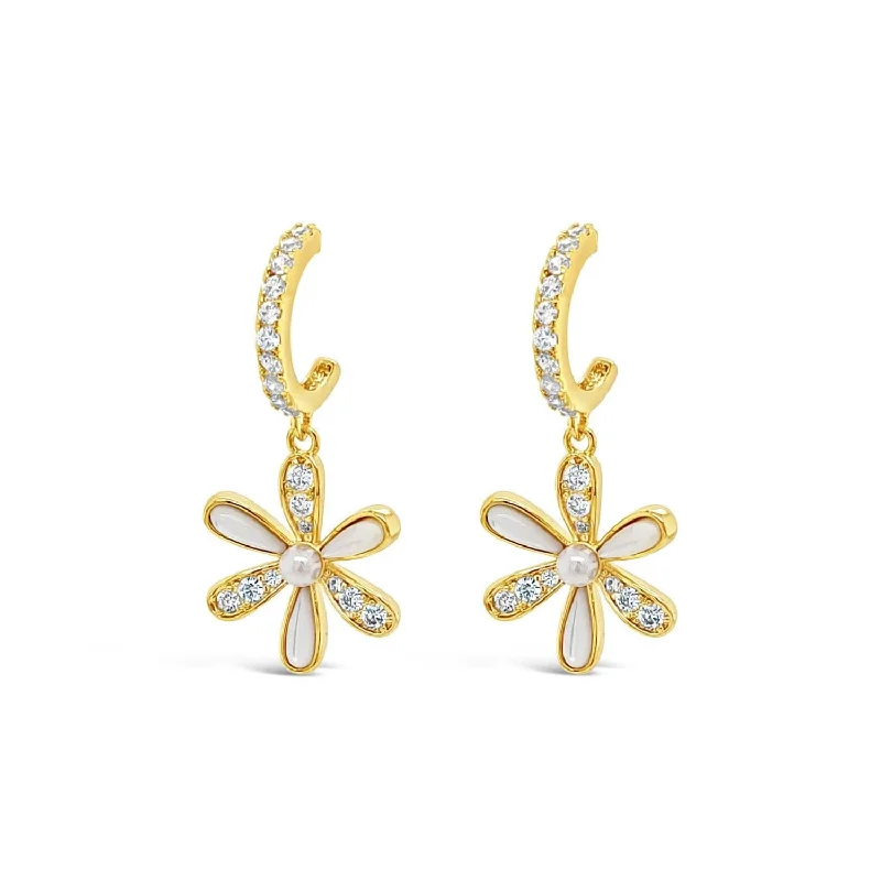 Absolute CZ & Opal Flower Drop Earrings, Gold