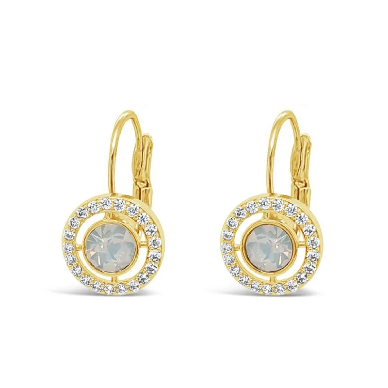 Absolute White Opal Halo Drop Earrings, Gold