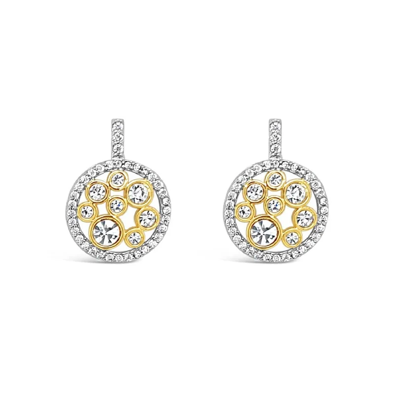 Absolute Two-Tone Cluster CZ Drop Earrings, Silver & Gold