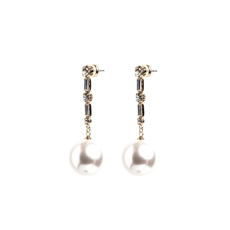 M Collection Large Pearl Drop Earrings, Gold