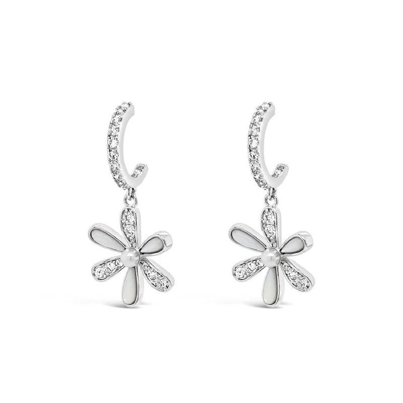 Absolute CZ & Opal Flower Drop Earrings, Silver