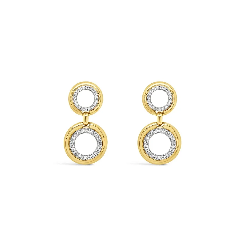 Absolute CZ Double Circle Drop Earrings, Gold