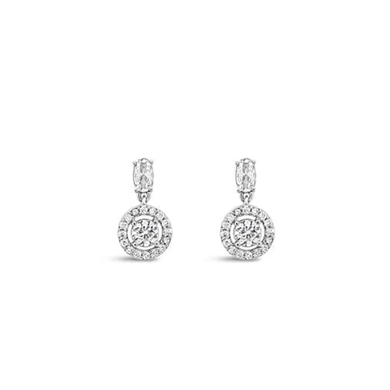 Absolute Solitaire Halo Drop Earrings, Silver