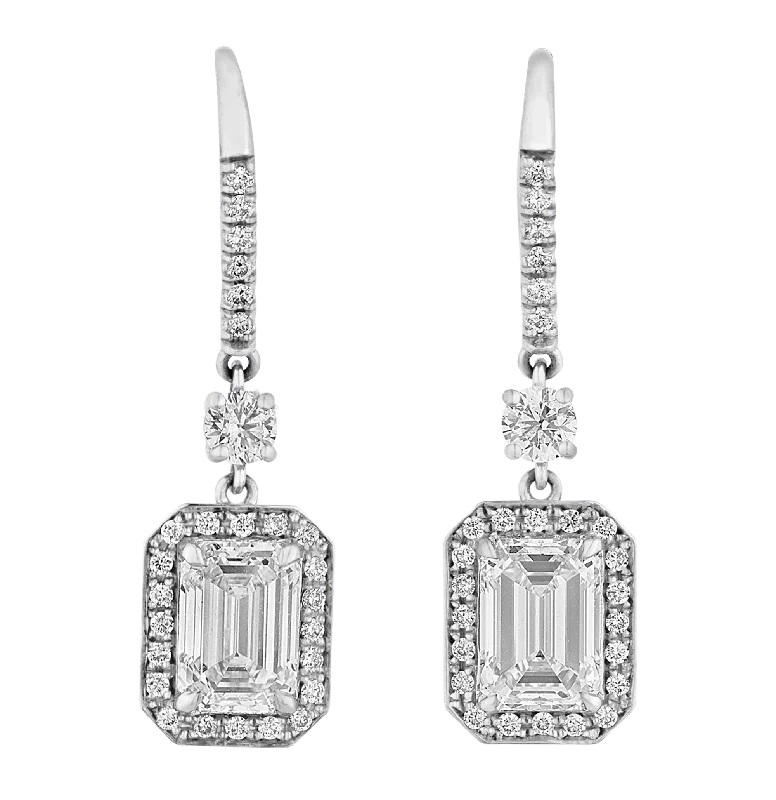 Emerald Cut Diamond Drop Earrings, 2.17 carats