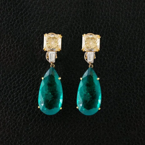 Emerald & Yellow Diamond Drop Earrings