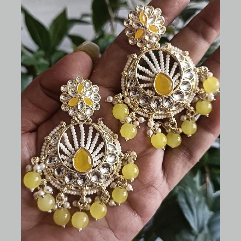 Exotica Collection Gold Plated Polki Kundan And Pearls Dangler Earrings