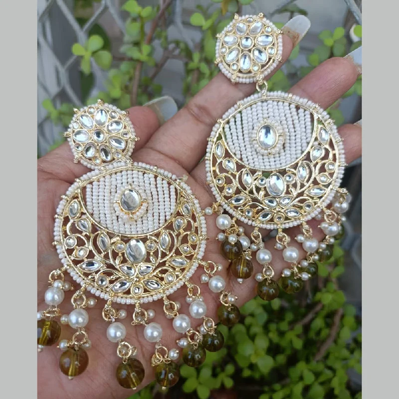 Exotica Collection Gold Plated Polki Kundan And Pearls Dangler Earrings