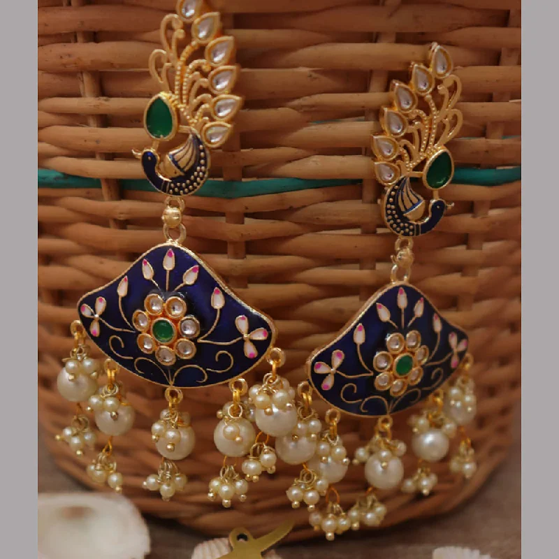 FS Collection Gold Plated Kundan Stone And Meenakari Dangler Earrings