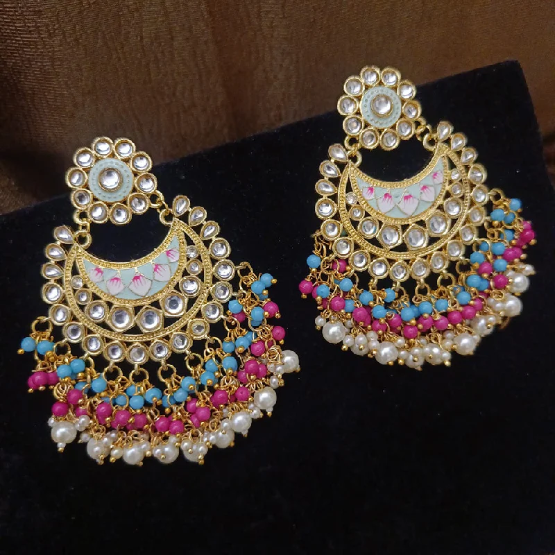 Hira Collections Gold Plated Kundan Stone And Pearl Dangler Earrings