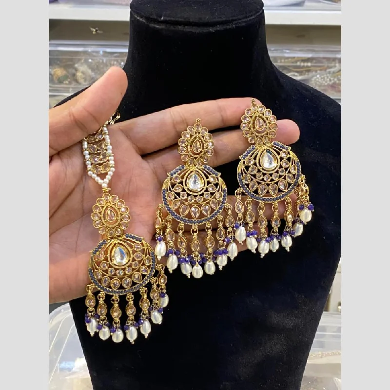 Hira Collections Gold Plated Pearl Dangler Earrings With Maangtikka