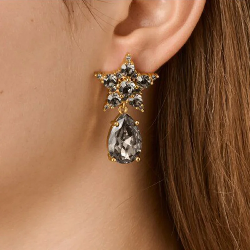 Dyrberg/Kern Hydra Star Drop Earrings, Gold & Grey