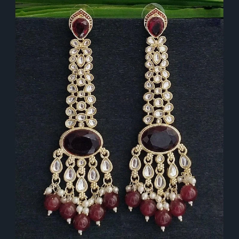 JCM Gold Plated Kundan Stone And Pearls Dangler Earrings