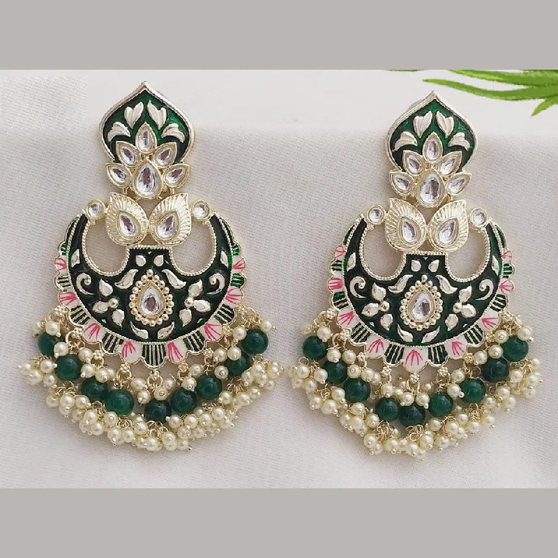 JCM Gold Plated Kundan Stone And Pearls Dangler Earrings