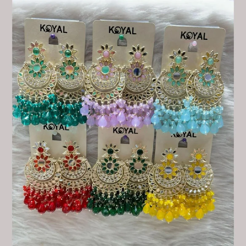 Kavita Art Gold Plated Mirror And Beads Dangler Earrings (Assorted Color 1 Piece Only)