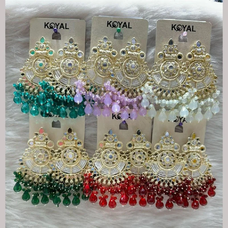 Kavita Art Gold Plated Mirror And Beads Dangler Earrings (Assorted Color 1 Piece Only)