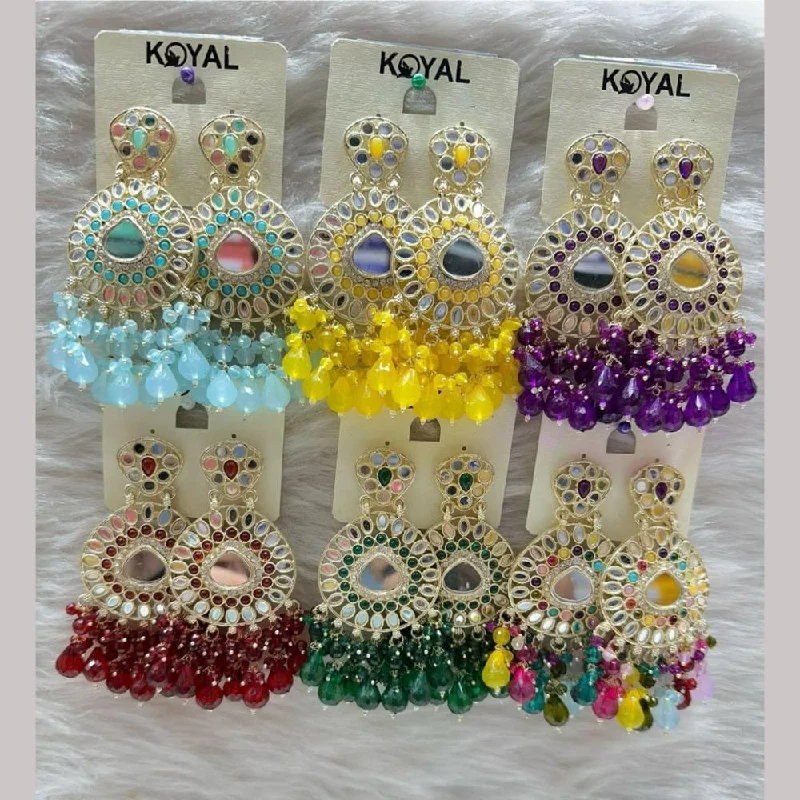 Kavita Art Gold Plated Mirror And Beads Dangler Earrings (Assorted Color 1 Piece Only)