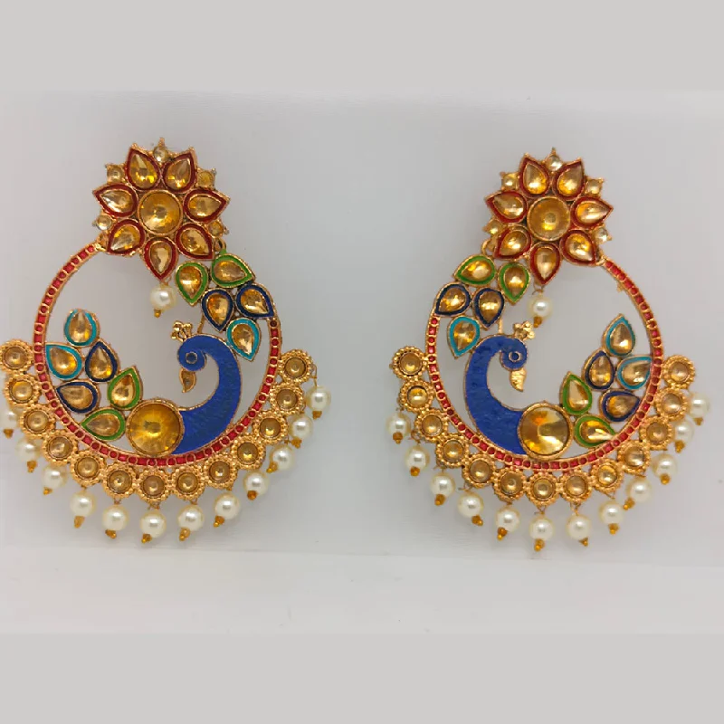 Khushboo Jewellers Gold Plated Kundan Stone And Pearls Dangler Earrings