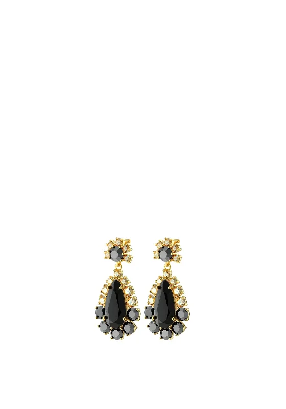 Dyrberg/Kern Lucia Black Drop Earrings, Gold